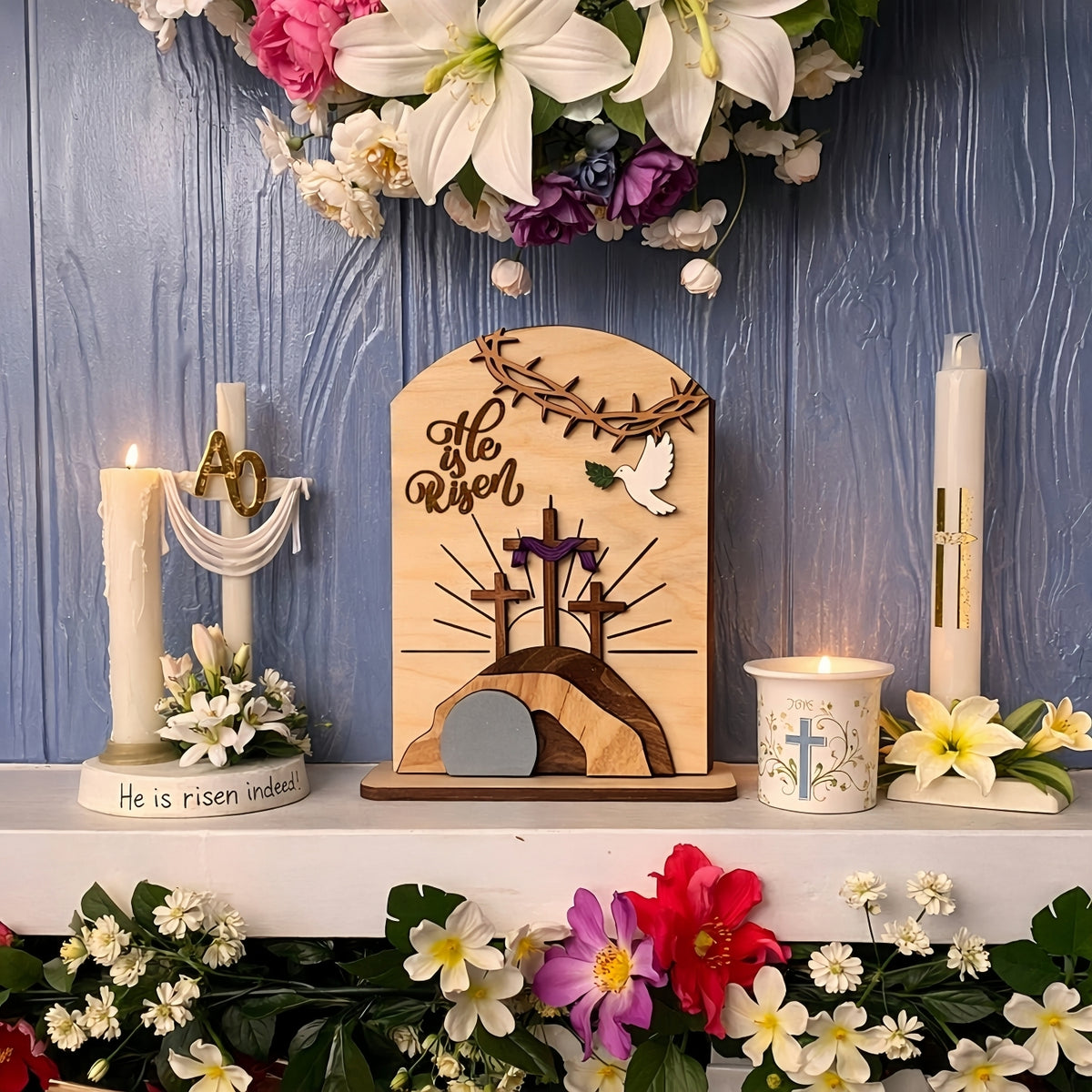 Christian Home Decor – “He Is Risen” Easter Wooden Decor