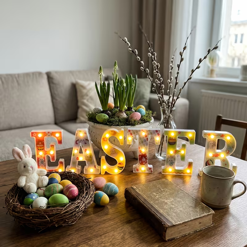 Easter Glow LED Letter Decor Set (E-A-S-T-E-R) – Pastel Lighted Spring Mantel Sign