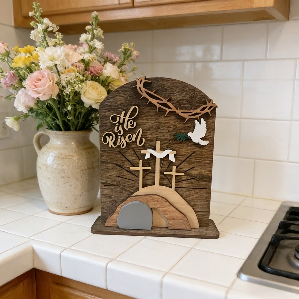 Christian Home Decor – “He Is Risen” Easter Wooden Decor