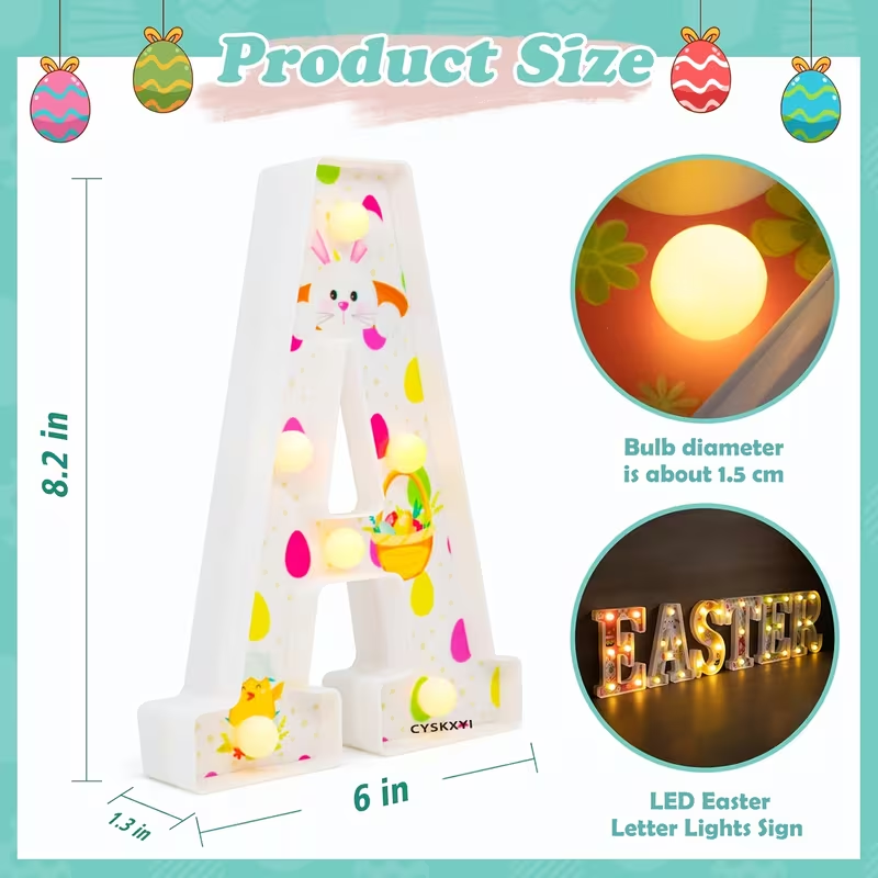 Easter Glow LED Letter Decor Set (E-A-S-T-E-R) – Pastel Lighted Spring Mantel Sign