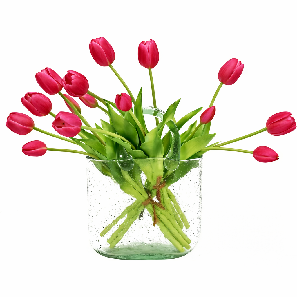 Artificial Tulips Flowers, Real Touch Latex Bouquet with Easter Sponge Bunny Vase Fillers– Spring Tabletop Decor Set