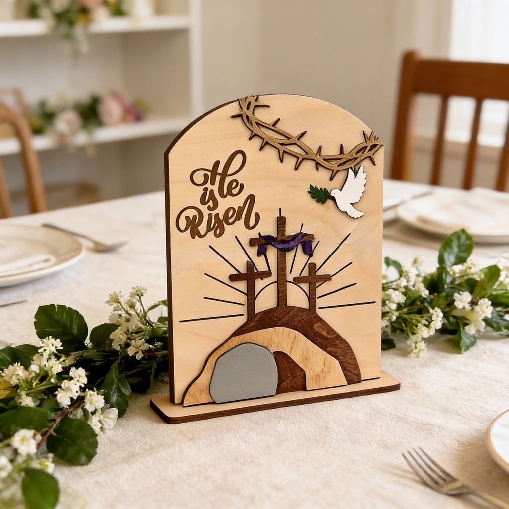 Christian Home Decor – “He Is Risen” Easter Wooden Decor