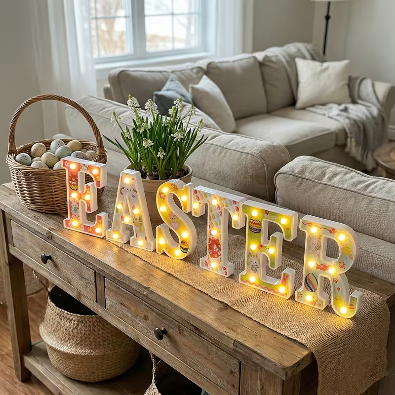 Easter Glow LED Letter Decor Set (E-A-S-T-E-R) – Pastel Lighted Spring Mantel Sign