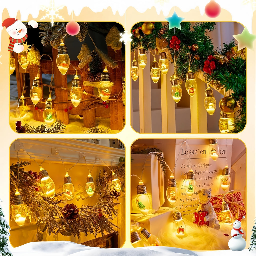 Christmas Snow Scene Bulb String Lights with Timer (7.5FT 10 LED)