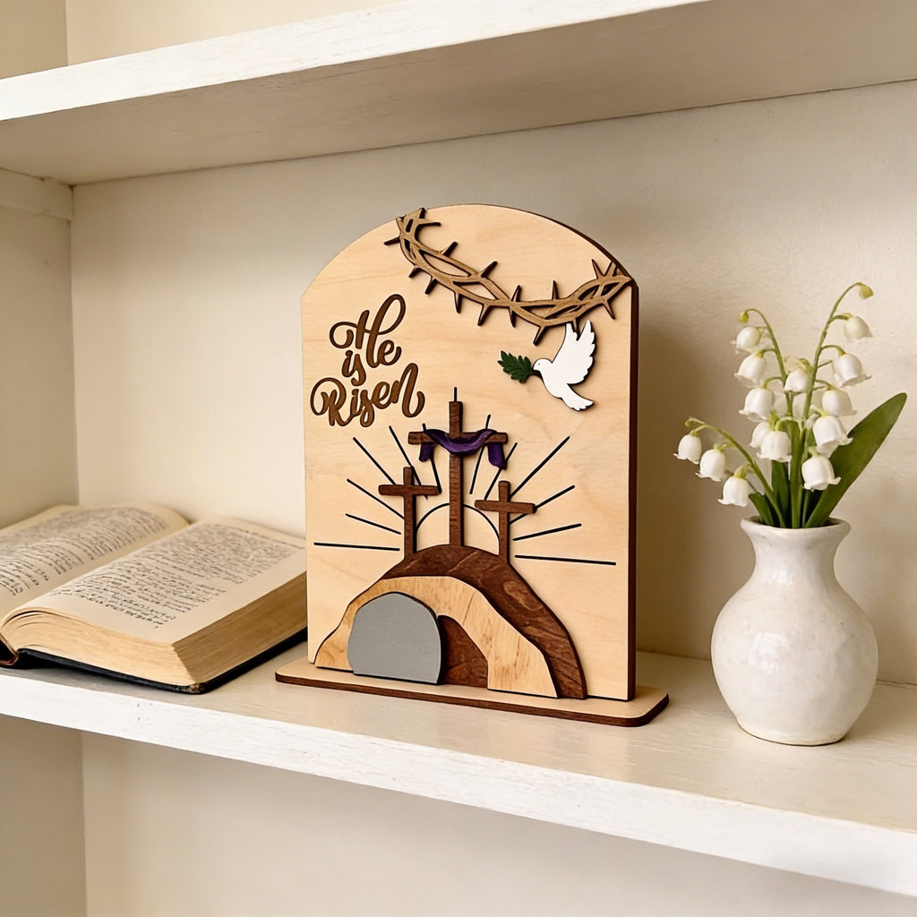 Christian Home Decor – “He Is Risen” Easter Wooden Decor