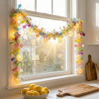 Rainbow Easter Tinsel Garland with Egg String Lights