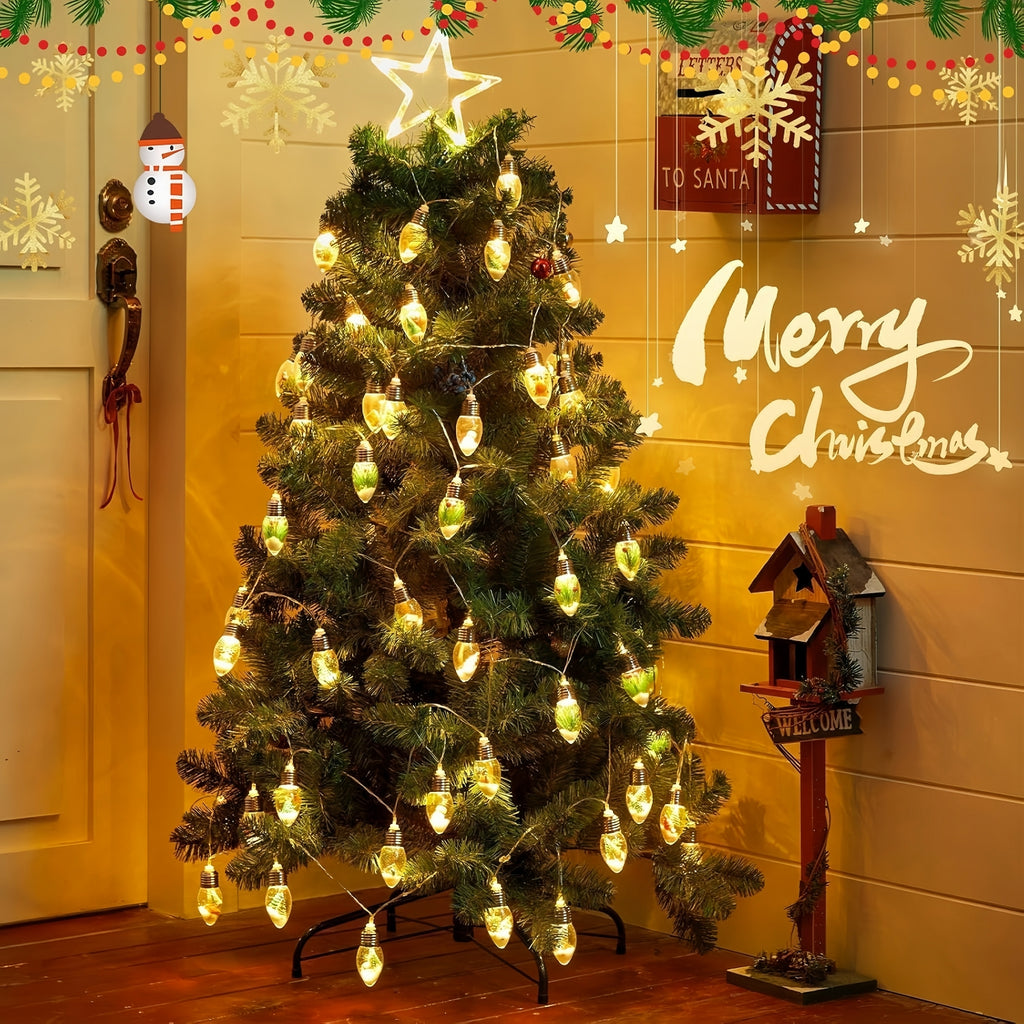 Christmas Snow Scene Bulb String Lights with Timer (7.5FT 10 LED)
