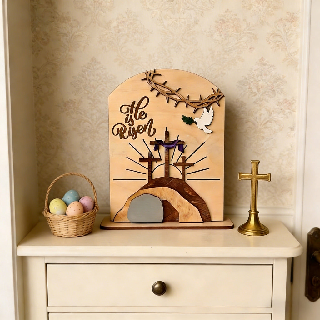 Christian Home Decor – “He Is Risen” Easter Wooden Decor