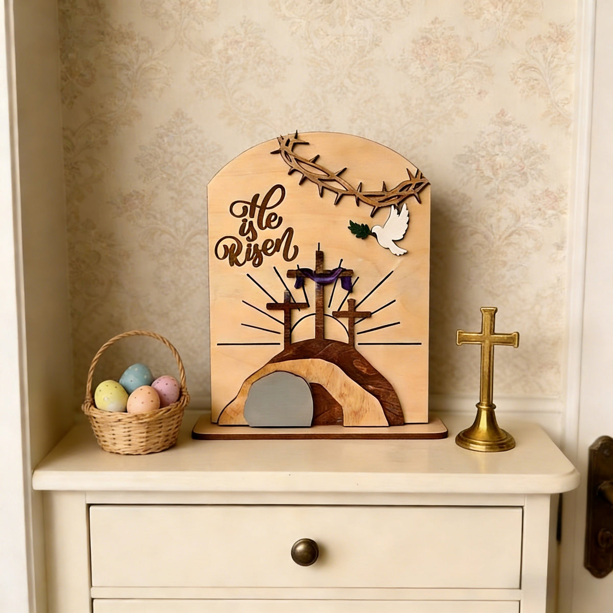Christian Home Decor – “He Is Risen” Easter Wooden Decor