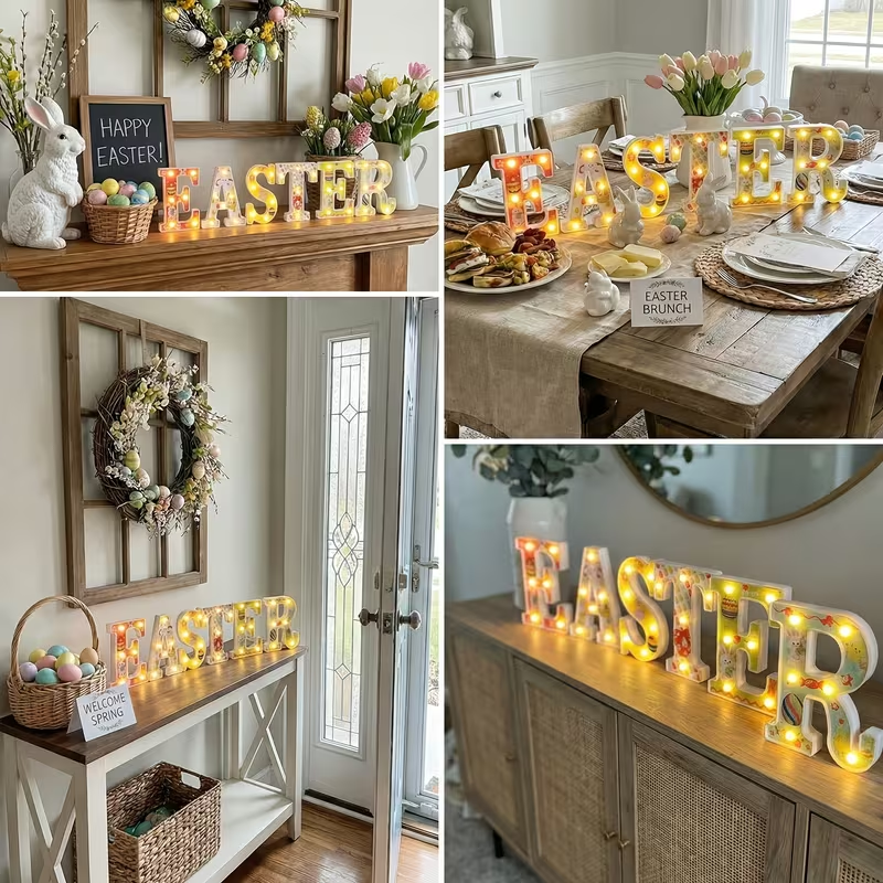 Easter Glow LED Letter Decor Set (E-A-S-T-E-R) – Pastel Lighted Spring Mantel Sign