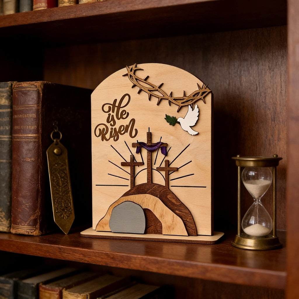 Christian Home Decor – “He Is Risen” Easter Wooden Decor
