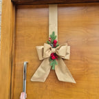 🎄Early Christmas 🔥Christmas Gold Velvet Bow Ribbon with Holiday Greenery & Berries