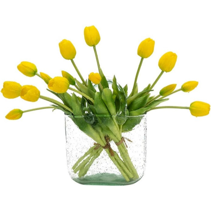 Artificial Tulips Flowers, Real Touch Latex Bouquet with Easter Sponge Bunny Vase Fillers– Spring Tabletop Decor Set