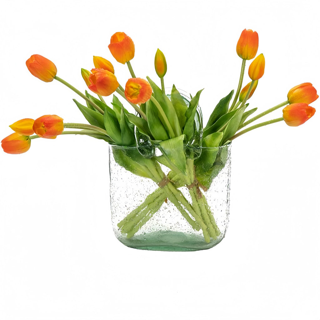 Artificial Tulips Flowers, Real Touch Latex Bouquet with Easter Sponge Bunny Vase Fillers– Spring Tabletop Decor Set