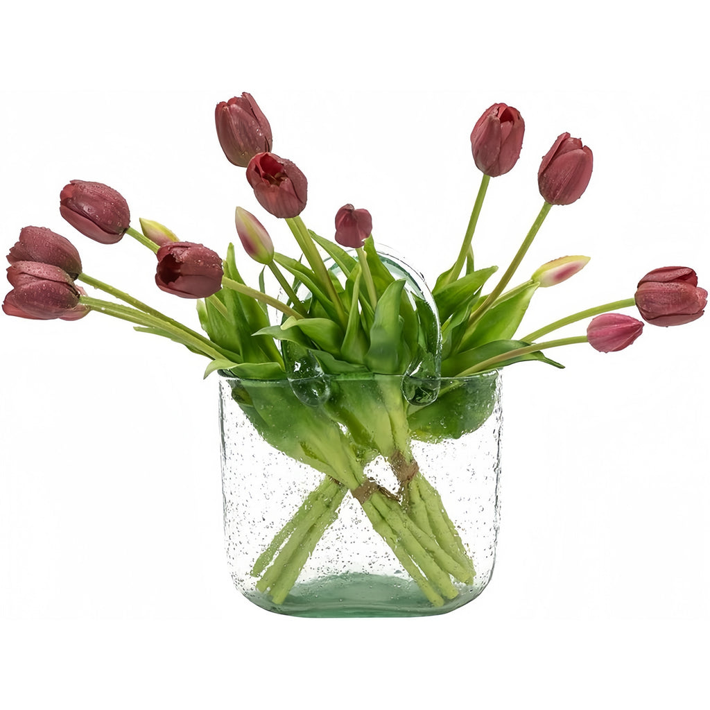 Artificial Tulips Flowers, Real Touch Latex Bouquet with Easter Sponge Bunny Vase Fillers– Spring Tabletop Decor Set
