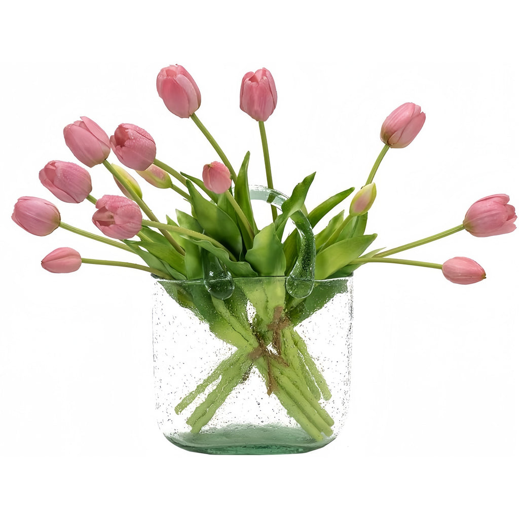 Artificial Tulips Flowers, Real Touch Latex Bouquet with Easter Sponge Bunny Vase Fillers– Spring Tabletop Decor Set