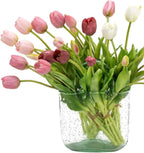 Artificial Tulips Flowers, Real Touch Latex Bouquet with Easter Sponge Bunny Vase Fillers– Spring Tabletop Decor Set