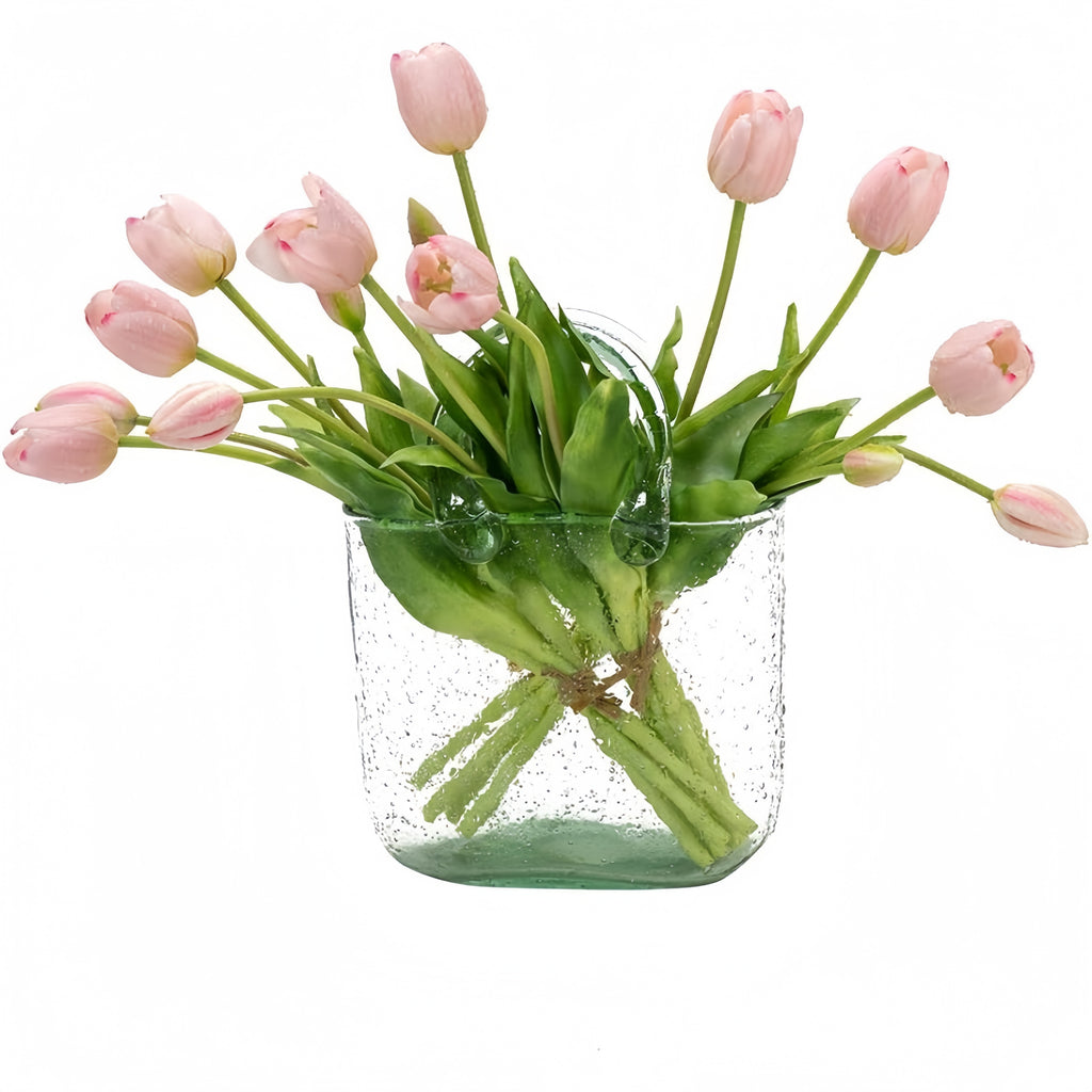 Artificial Tulips Flowers, Real Touch Latex Bouquet with Easter Sponge Bunny Vase Fillers– Spring Tabletop Decor Set