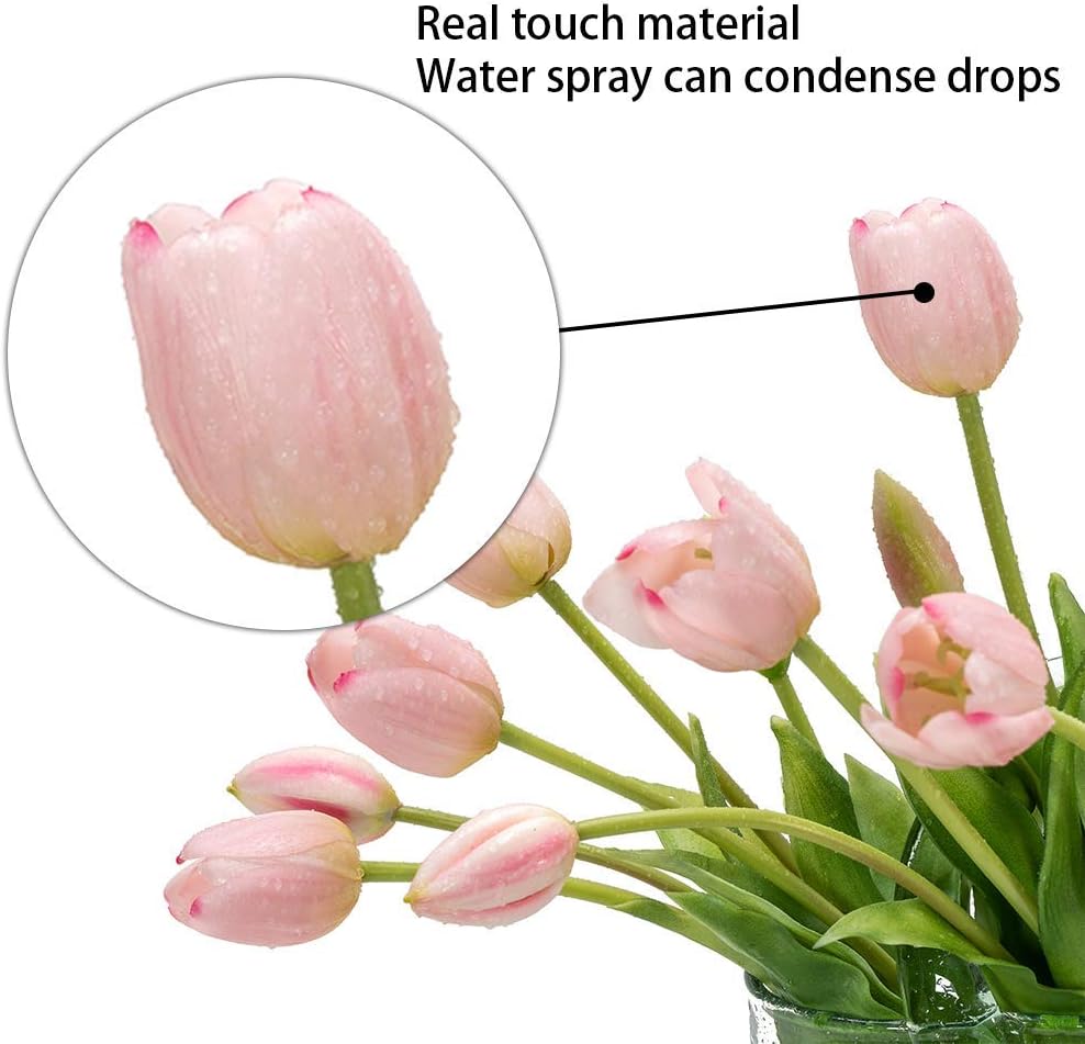 Artificial Tulips Flowers, Real Touch Latex Bouquet with Easter Sponge Bunny Vase Fillers– Spring Tabletop Decor Set
