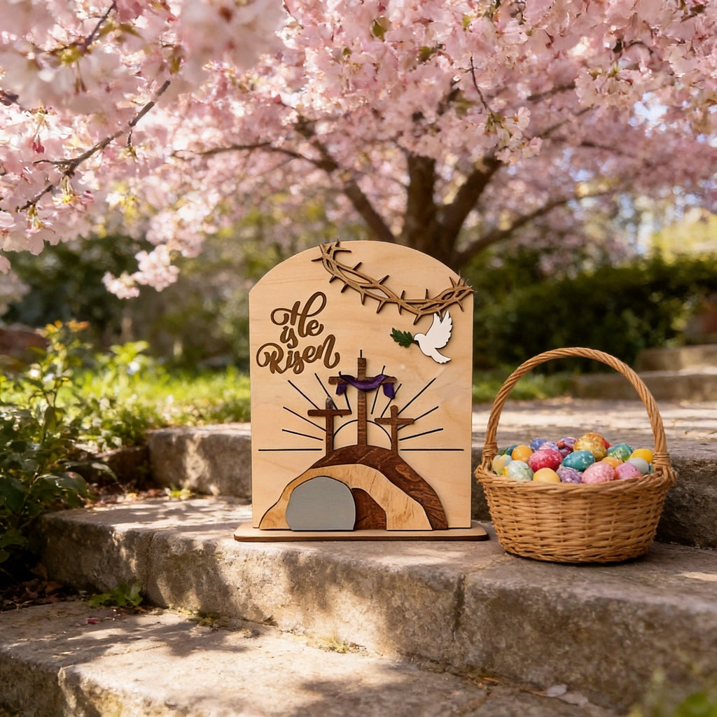 Christian Home Decor – “He Is Risen” Easter Wooden Decor