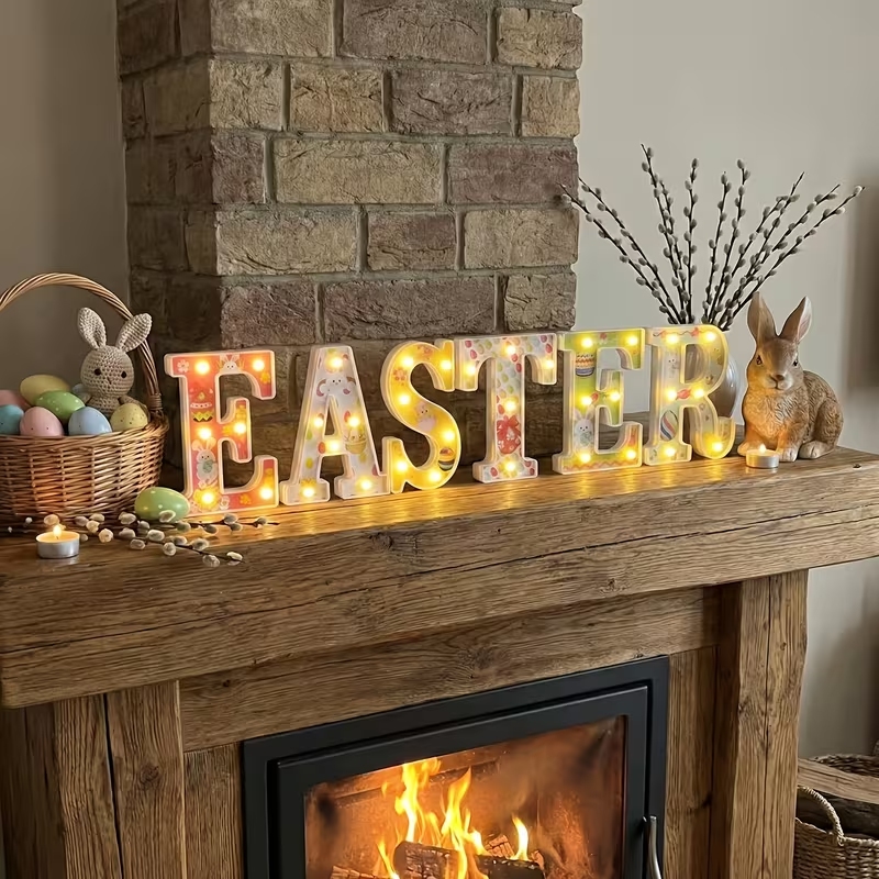Easter Glow LED Letter Decor Set (E-A-S-T-E-R) – Pastel Lighted Spring Mantel Sign