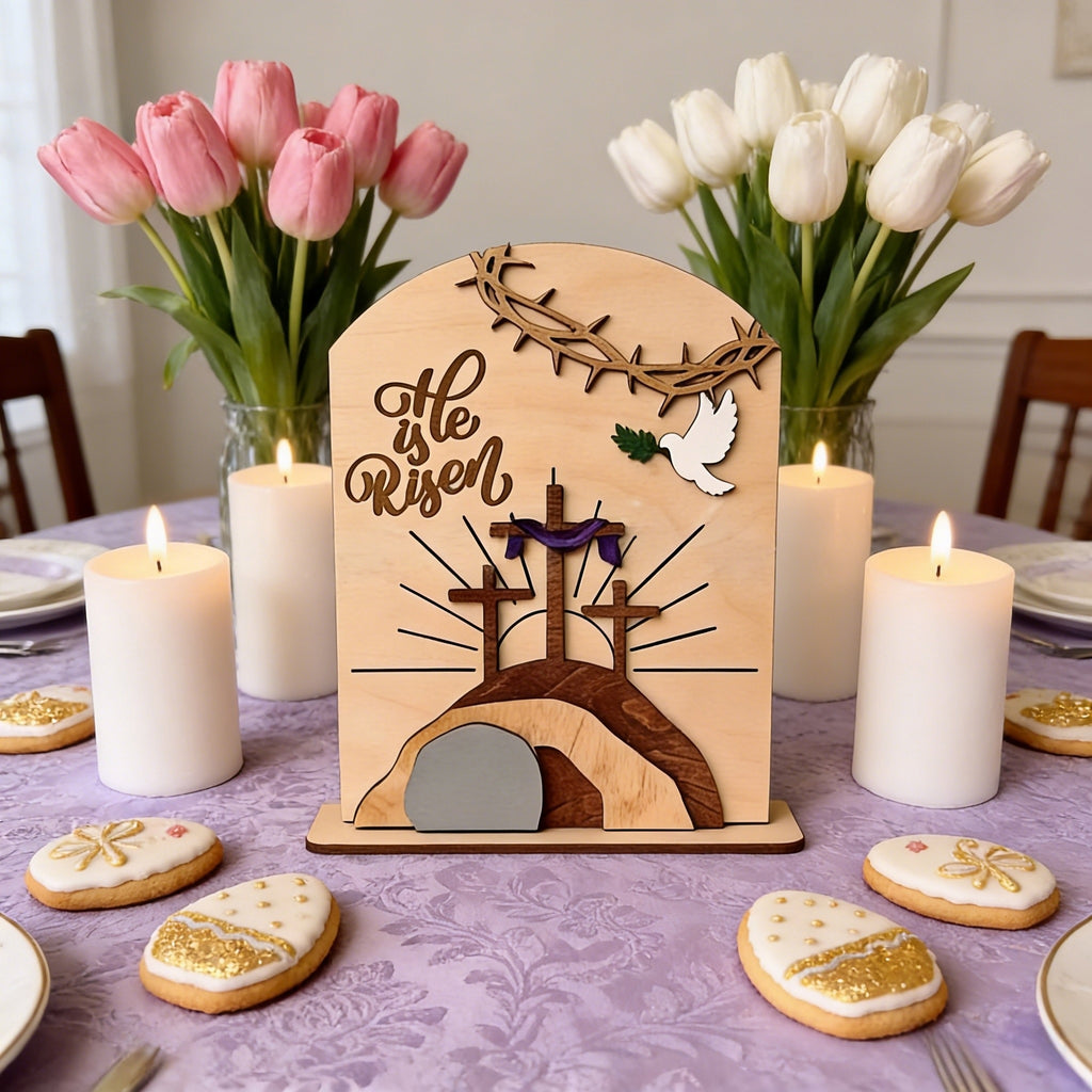 Christian Home Decor – “He Is Risen” Easter Wooden Decor