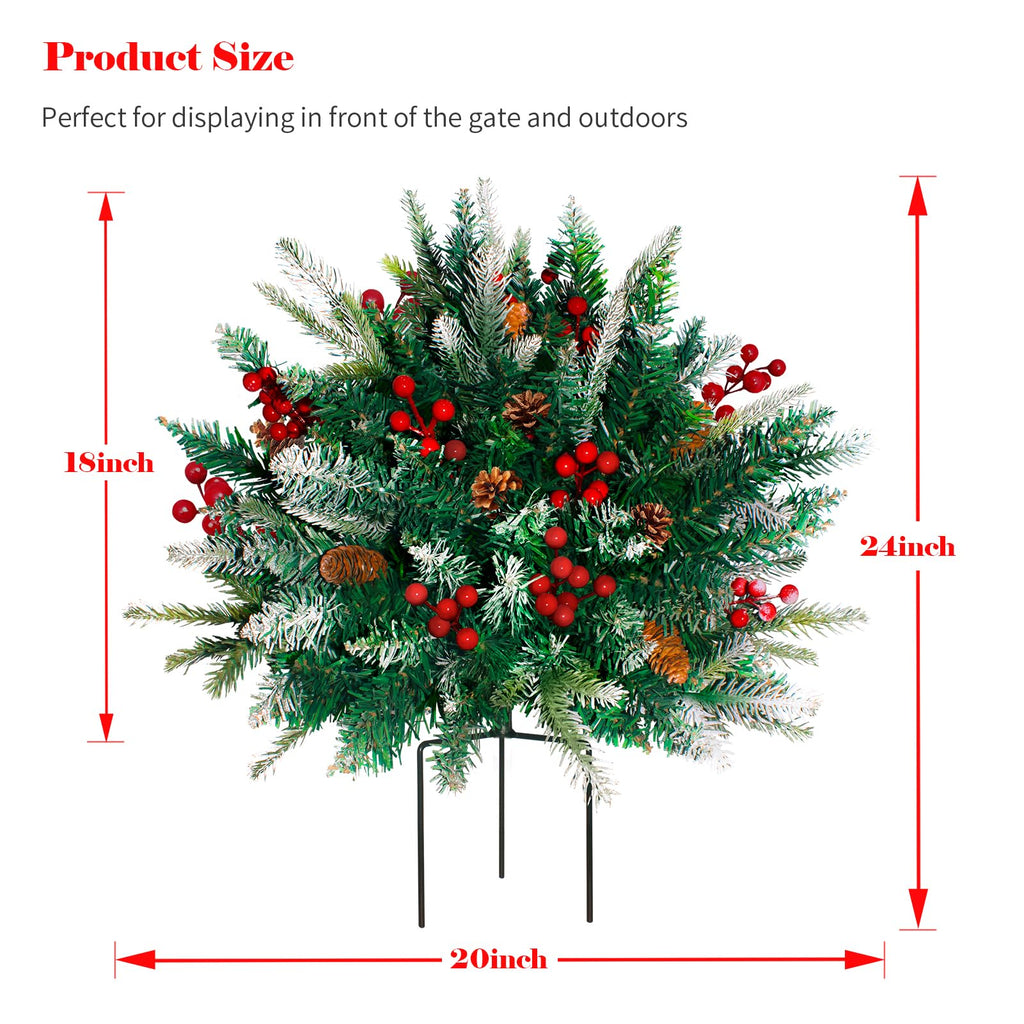 24"Pre-Lit Artificial Xmas Pine Tree with Red Berries, Cones and Metal Tripod Stake