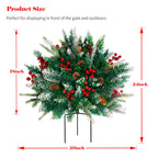 24"Pre-Lit Artificial Xmas Pine Tree with Red Berries, Cones and Metal Tripod Stake