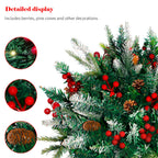 24"Pre-Lit Artificial Xmas Pine Tree with Red Berries, Cones and Metal Tripod Stake