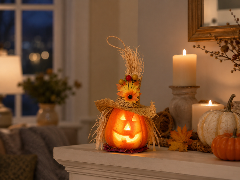 Lighted Pumpkin Scarecrow Décor