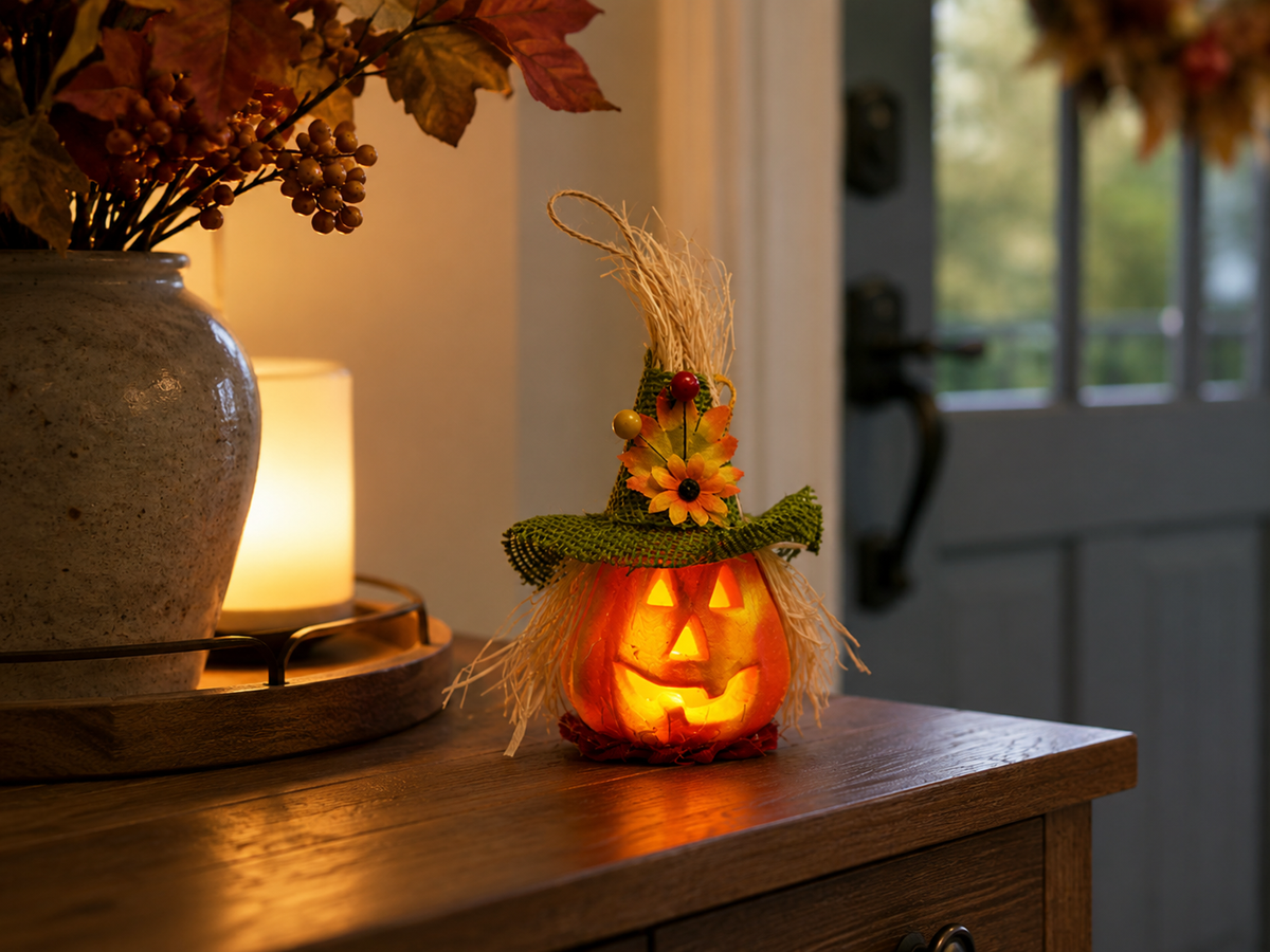 Lighted Pumpkin Scarecrow Décor