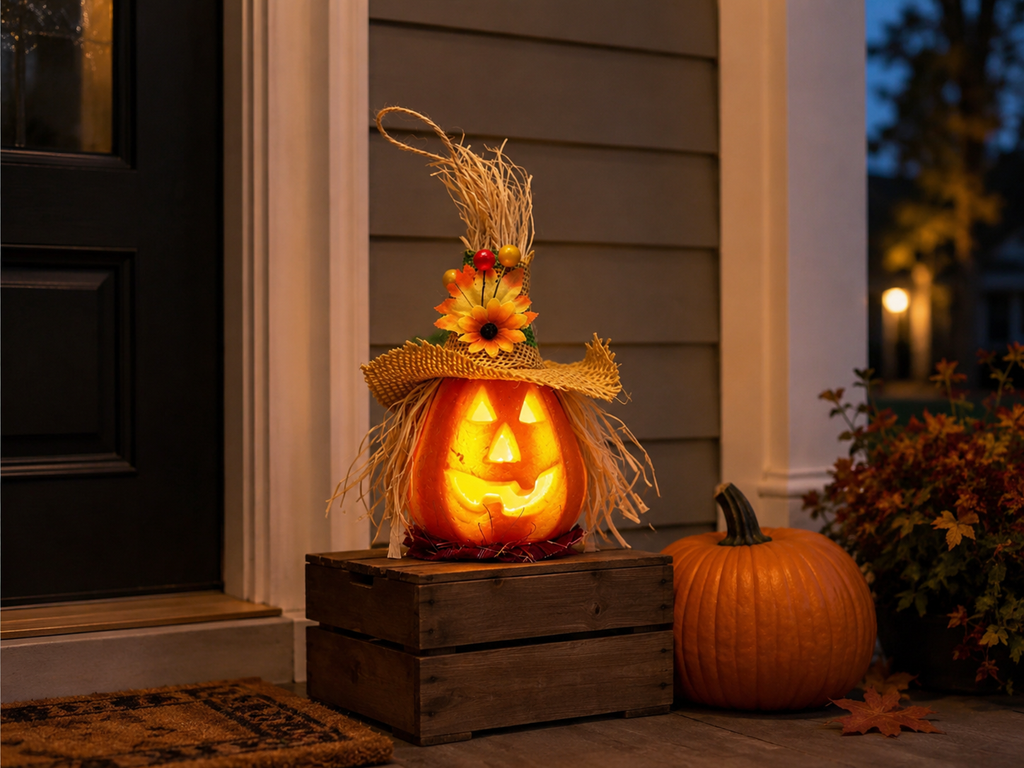 Lighted Pumpkin Scarecrow Décor