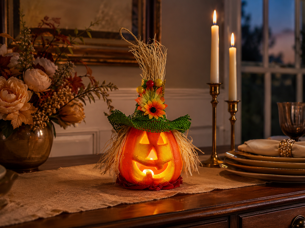 Lighted Pumpkin Scarecrow Décor