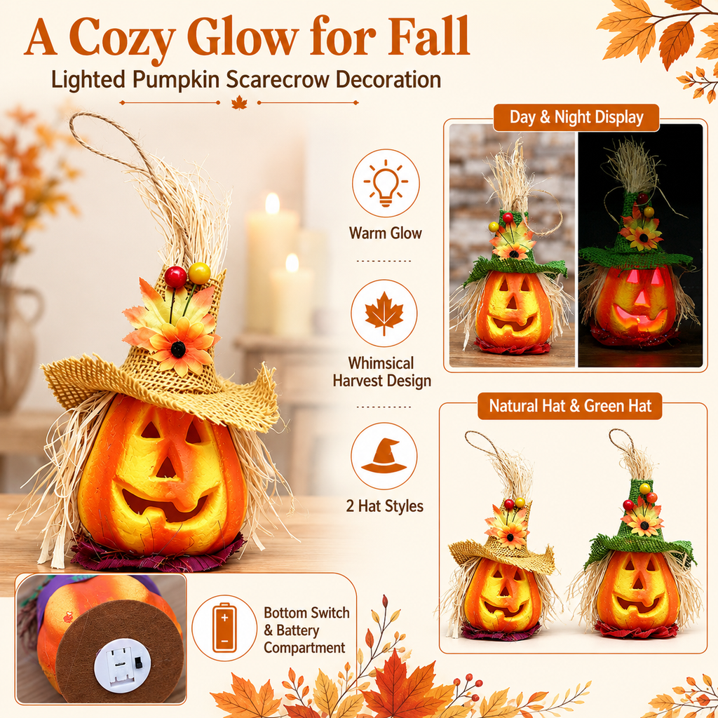 Lighted Pumpkin Scarecrow Décor
