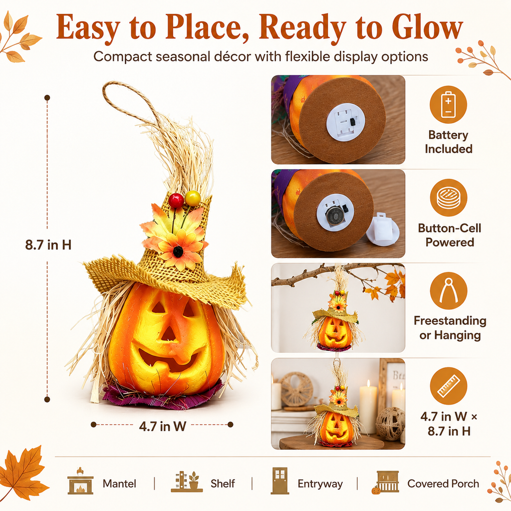 Lighted Pumpkin Scarecrow Décor