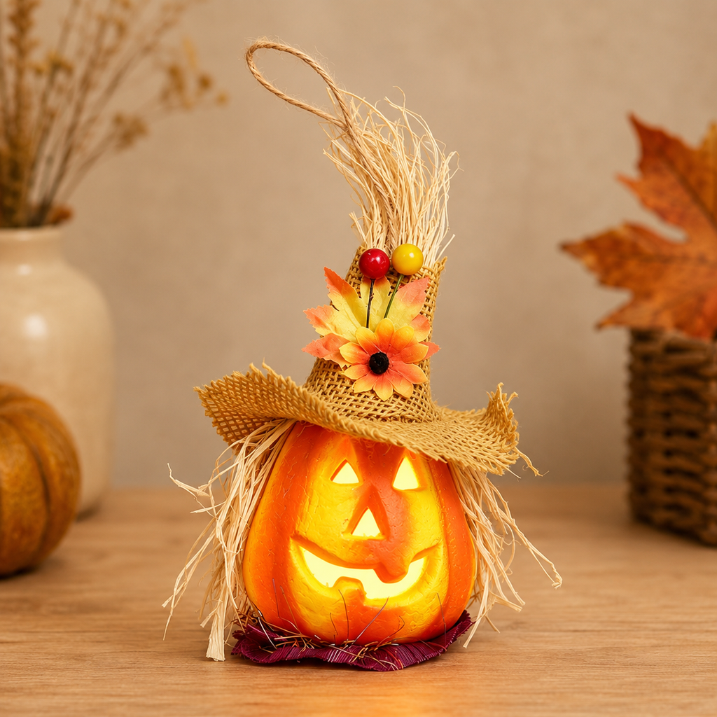Lighted Pumpkin Scarecrow Décor