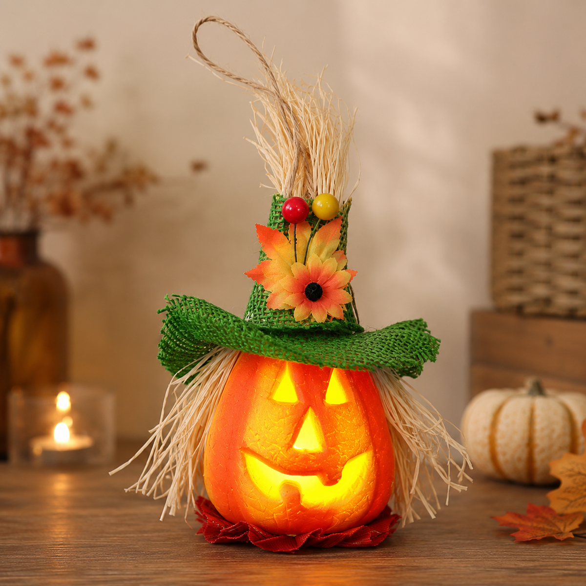 Lighted Pumpkin Scarecrow Décor