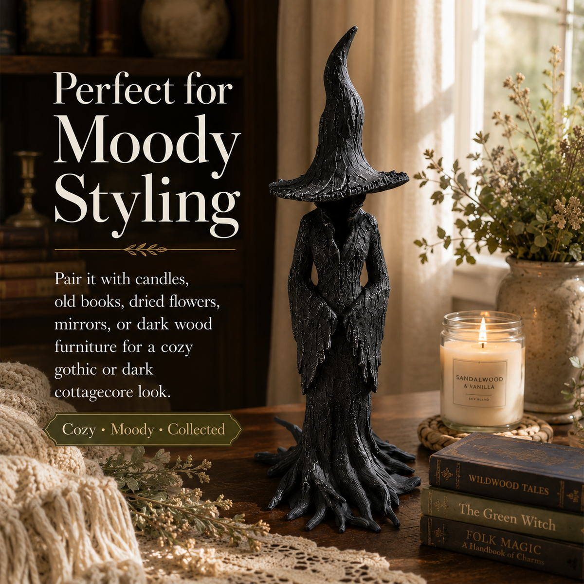 Black Witch Root Statue Tabletop Decor