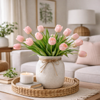 Artificial Tulips Flowers, Real Touch Latex Bouquet with Easter Sponge Bunny Vase Fillers– Spring Tabletop Decor Set