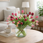Artificial Tulips Flowers, Real Touch Latex Bouquet with Easter Sponge Bunny Vase Fillers– Spring Tabletop Decor Set