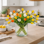 Artificial Tulips Flowers, Real Touch Latex Bouquet with Easter Sponge Bunny Vase Fillers– Spring Tabletop Decor Set
