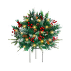 24"Pre-Lit Artificial Xmas Pine Tree with Red Berries, Cones and Metal Tripod Stake