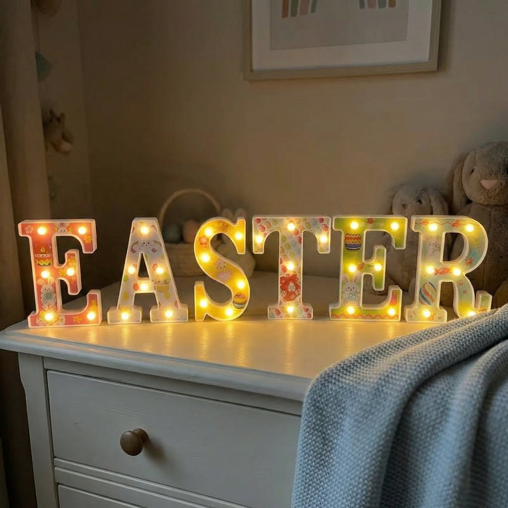 Easter Glow LED Letter Decor Set (E-A-S-T-E-R) – Pastel Lighted Spring Mantel Sign