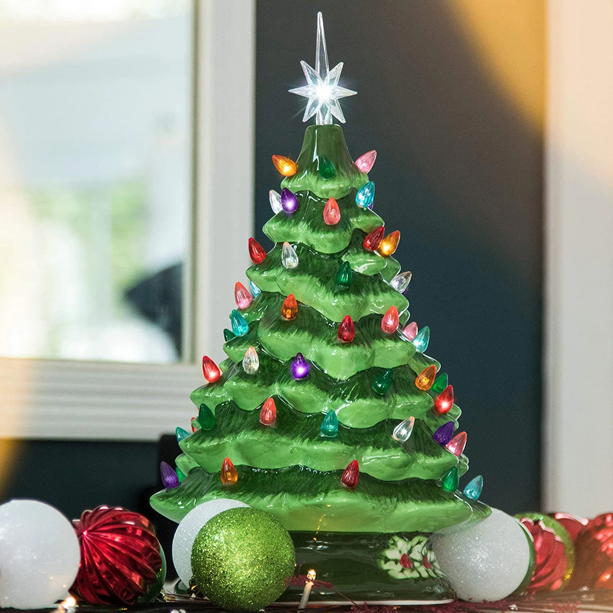 COLORED LIGHTS CHRISTMAS TREE-HANDCRAFTED AND HAND PAINTED