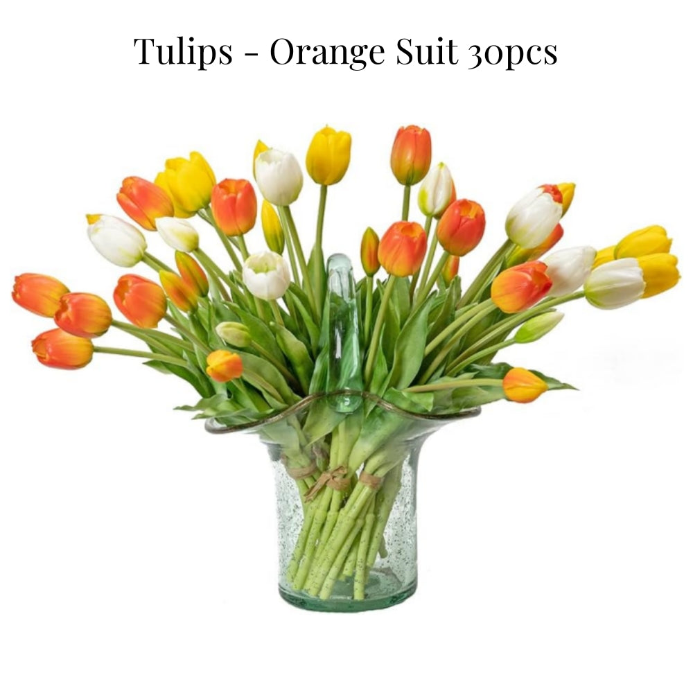 Artificial Tulips Flowers, Real Touch Latex Bouquet with Easter Sponge Bunny Vase Fillers– Spring Tabletop Decor Set
