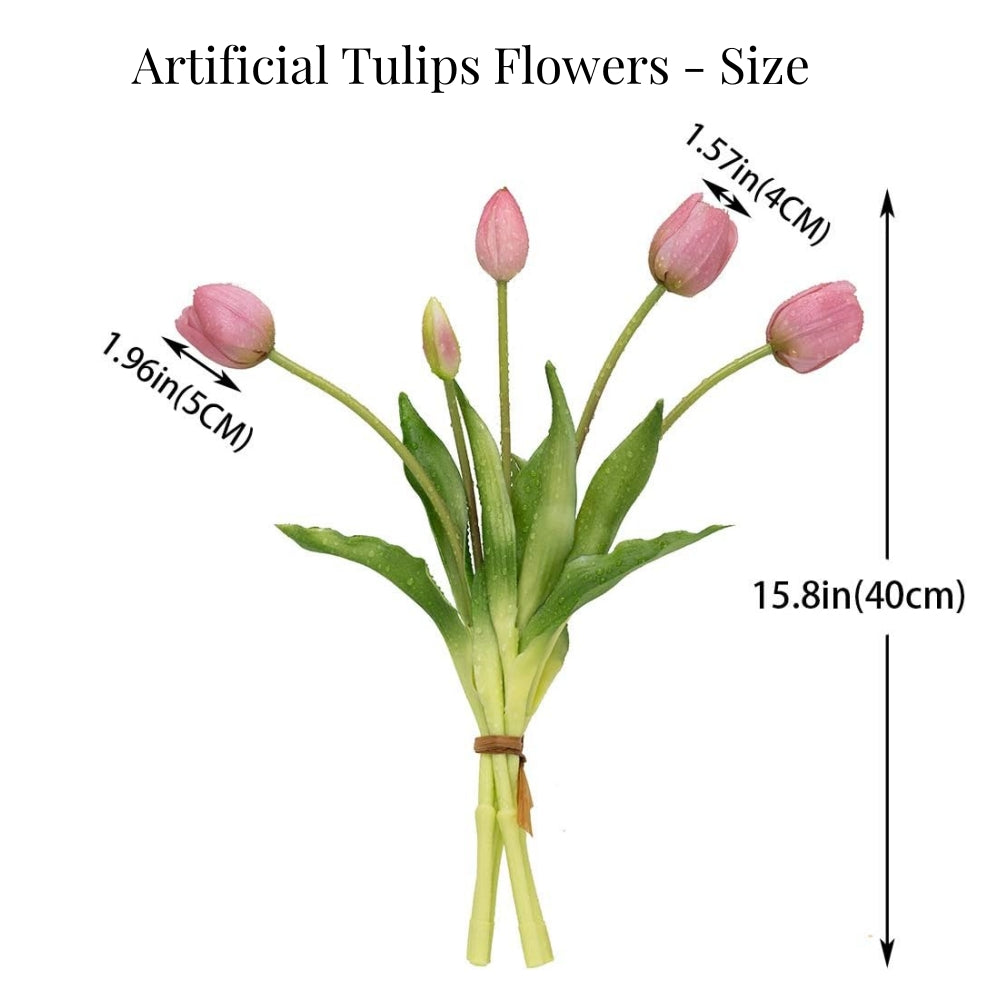 Artificial Tulips Flowers, Real Touch Latex Bouquet with Easter Sponge Bunny Vase Fillers– Spring Tabletop Decor Set