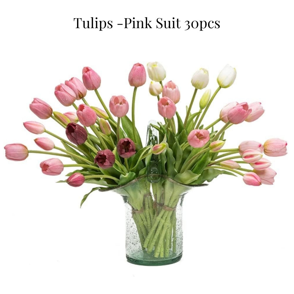 Artificial Tulips Flowers, Real Touch Latex Bouquet with Easter Sponge Bunny Vase Fillers– Spring Tabletop Decor Set